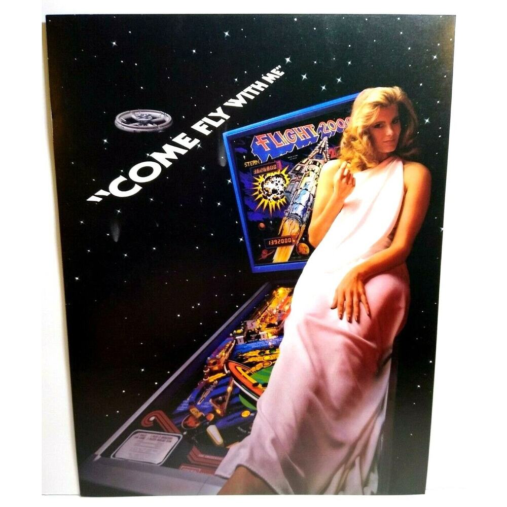 Flight 2000 Pinball FLYER Original Game Space Age Art Print Sheet 1980